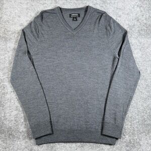 Nordstrom Sweater Men's Small Gray Washable Merino‎ Wool V-Neck Long Sleeve